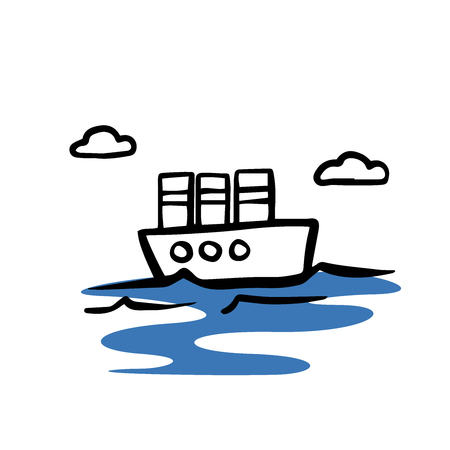 steamboat icon, doodle sketch on white backgroundのイラスト素材