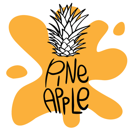 Doodle pineapple sketch with an inscription on a white backgroundのイラスト素材