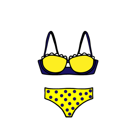 Doodle sketch swimsuit, bikini, cartoon illustration on a white background.のイラスト素材