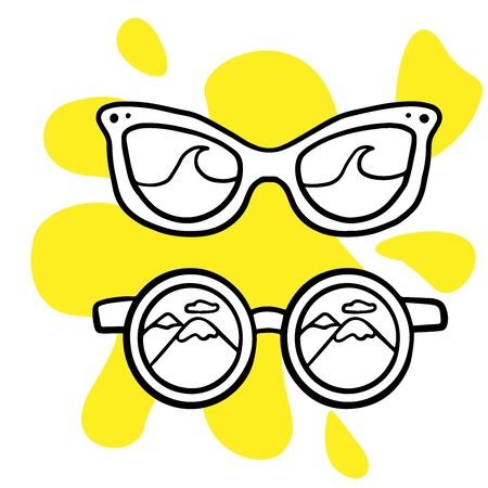 Doodle sketch sunglasses, cartoon drawing for your advertising, layout, site on a white backgroundのイラスト素材
