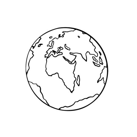 globe, doodle sketch on a white background, isolate, Asia and Europeのイラスト素材