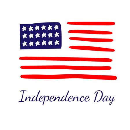 doodle sketch american flag on a white background, cartoon illustration for independence day.のイラスト素材
