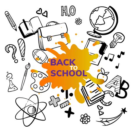 Set of simple cartoon school things colored in a doodle styleのイラスト素材