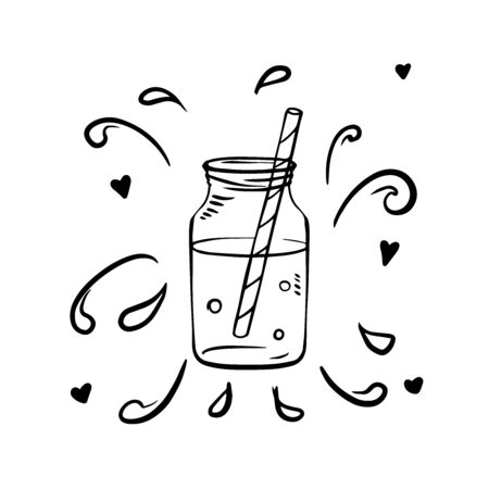 Smoothie or Detox in in glass bottle in sketch style with typographyのイラスト素材