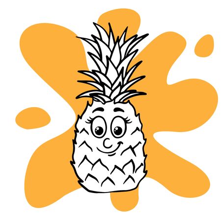 Doodle sketch of cute pineapple cartoon illustration isolated on white backgroundのイラスト素材