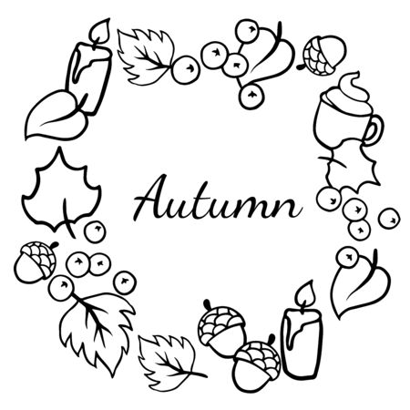 Doodle sketch of an autumn wreath with the inscriptionのイラスト素材