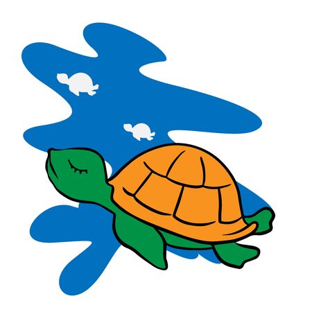 Cartoon drawing of a turtle on a white background, a reptile in the seaのイラスト素材