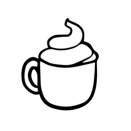 Doodle sketch mug with cappuccino, cartoon drawing of coffee with frothのイラスト素材