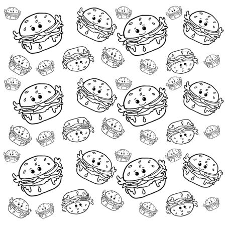 Doodle sketch of cute burgers and cheeseburgers on a white background.のイラスト素材