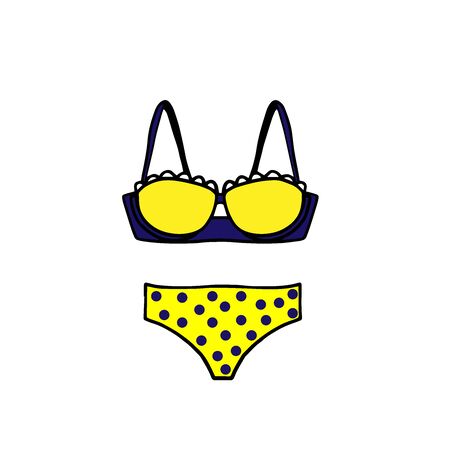 Doodle sketch swimsuit, bikini, cartoon illustration on a white background.のイラスト素材