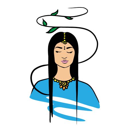 Indian girl with downcast eyesのイラスト素材