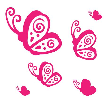 Doodle sketch pink flying butterflies on a white backgroundのイラスト素材