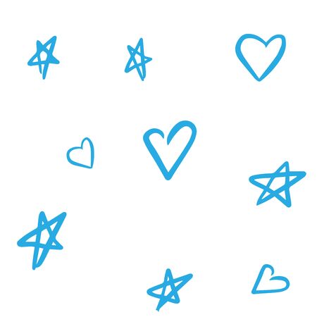 Three doodle stars and heart on a white background.のイラスト素材