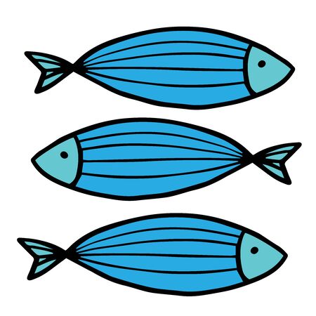 doodle sketch three fish on white backgroundのイラスト素材