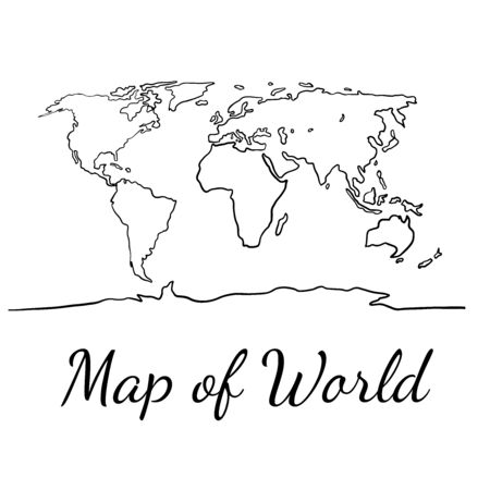 world map outline graphic sketch style, background vector of Asia Europe north south america and africaのイラスト素材