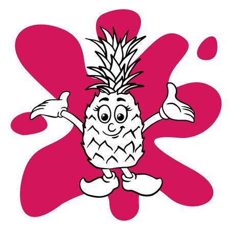 Doodle sketch of cute pineapple cartoon illustration isolatedのイラスト素材