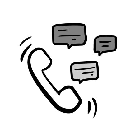 Phone handset with speech bubble. Vector illustration, doodleのイラスト素材