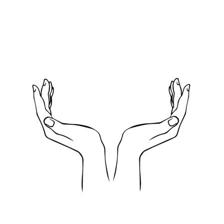 hands holding drawing, doodle sketch on white background のイラスト素材