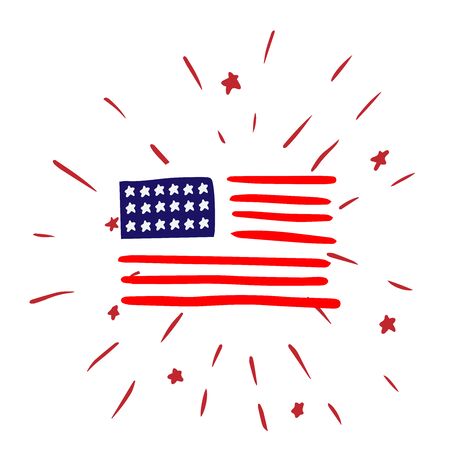 Doodle sketch American flag with salute on white backgroundのイラスト素材