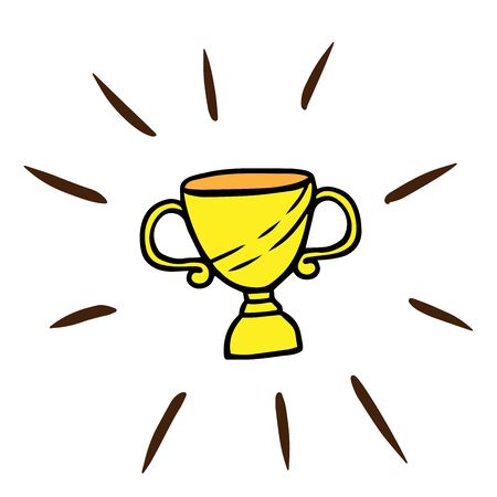 Cartoon gold cup. On white background illustration doodleのイラスト素材