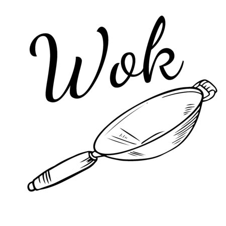 Doodle sketch wok pan on white backgroundのイラスト素材