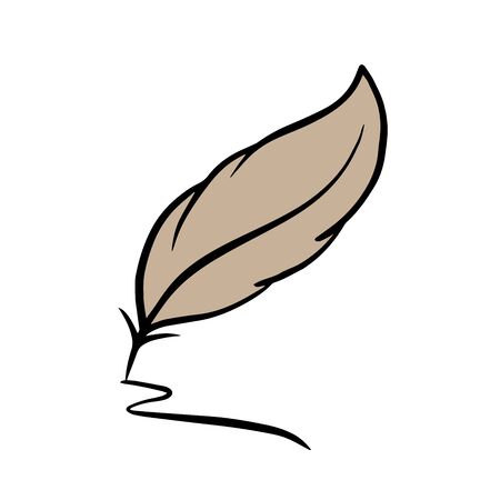 Aged luxury feather isolated on white card. Freehand black outline hand drawn picture sketchy in artsy scribble ancient styleのイラスト素材