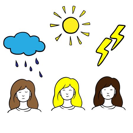 Girl with different expressions. Vector cartoon isolated charactersのイラスト素材