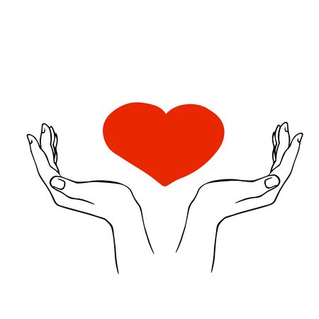 doodle sketch hands hold heart, illustration isolated on white backgroundのイラスト素材