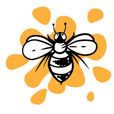 doodle sketch bee, icon on a white backgroundのイラスト素材
