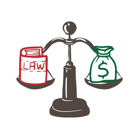 Balance between law and money illustration design over a white background doodleのイラスト素材