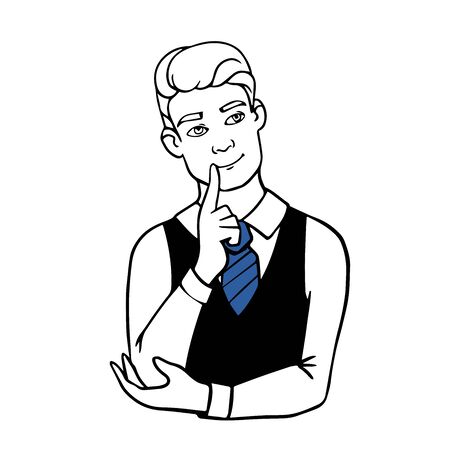 businessman thinks, young man in shirt analyzesのイラスト素材