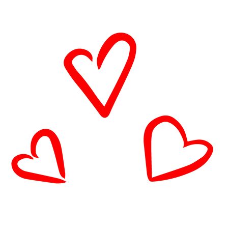 Three doodle hearts on a white background. Cartoon drawingのイラスト素材