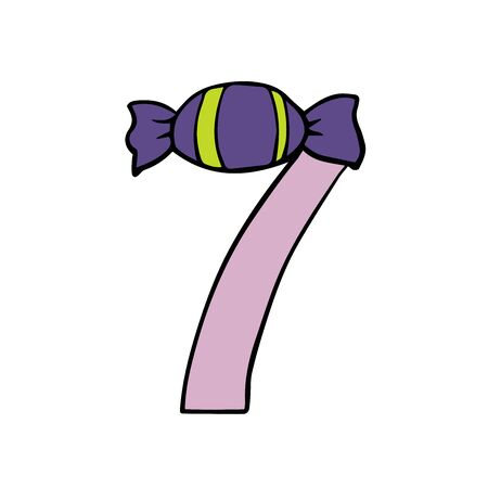 number seven cute illustration with candyのイラスト素材