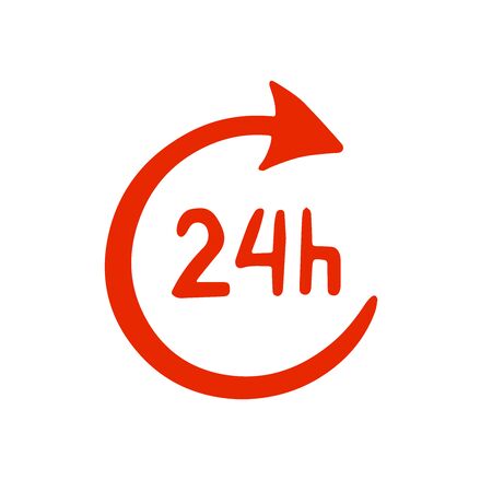 Doodle sketch icon, round-the-clock operation, 24 hours on a white backgroundのイラスト素材