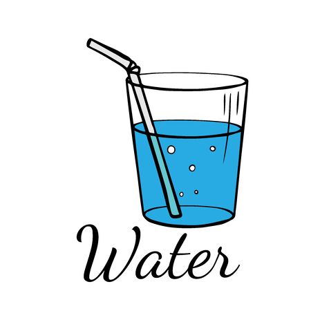 Doodle sketch glass of water with a straw on a white backgroundのイラスト素材