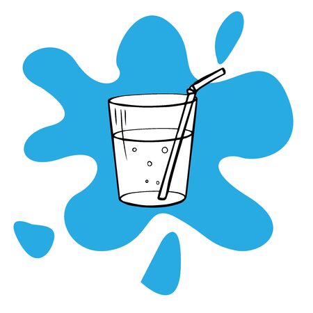Doodle sketch glass of water with a straw on a white backgroundのイラスト素材