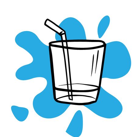 Doodle sketch glass of water with a straw on a white backgroundのイラスト素材