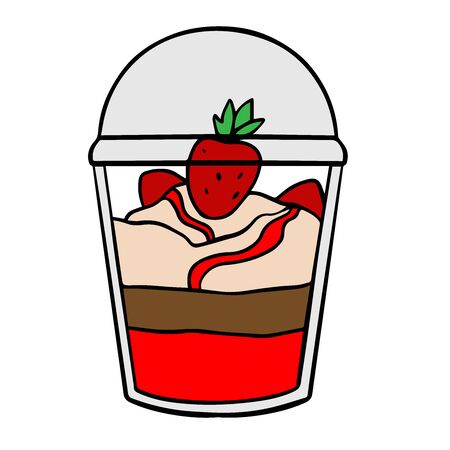  Doodle sketch eco dessert in a glass, Homemade Organic Fresh Fruit Parfait. Vegan Dessert Illustrationのイラスト素材