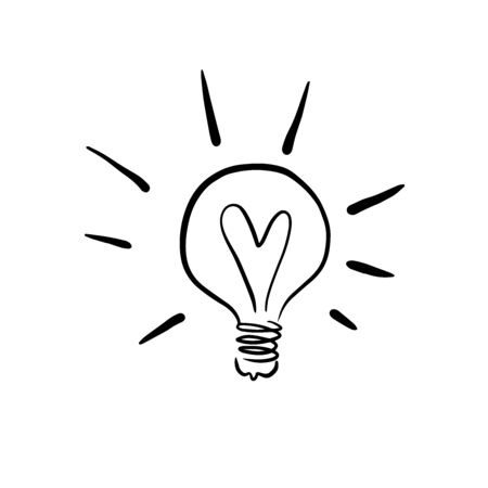Doodle sketch of a burning light bulb, illustration of a new idea.のイラスト素材