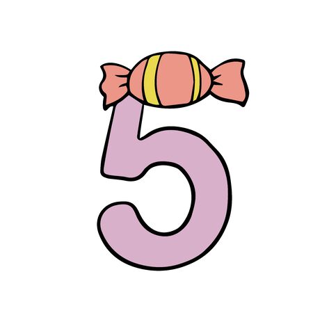 number five cute illustration with candyのイラスト素材