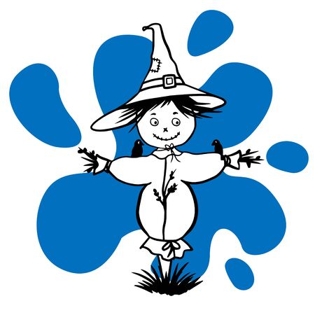  Doodle sketch illustration of a scarecrow on a white backgroundのイラスト素材