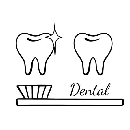 Doodle sketch teeth on a white background, cartoon drawing dentalのイラスト素材