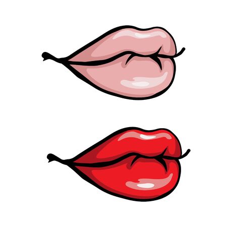 Doodle sketch of puffy and beautiful lips. Illustration on a white background.のイラスト素材