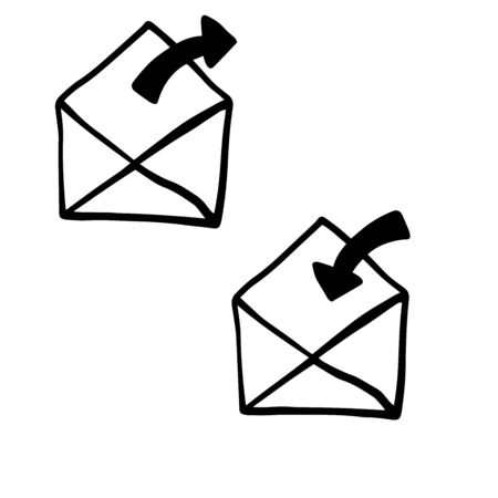  Doodle envelope icon, save and delete, sketch on white backgroundのイラスト素材