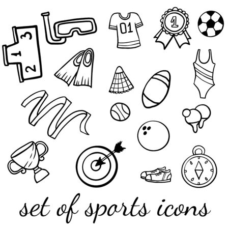Doodle set of sport icons on a white backgroundのイラスト素材