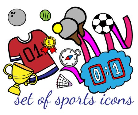Doodle set of sport icons on a white backgroundのイラスト素材