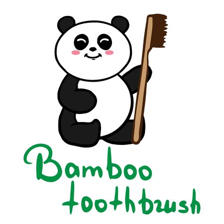 Bamboo toothbrush wih panda zero waste concept vector illustrationのイラスト素材