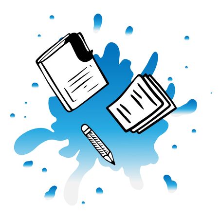 doodle sketch book, paper and pencil, cartoon drawing on white backgroundのイラスト素材