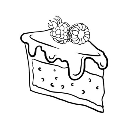 Doodle sketch, hand drawing a piece of raspberry cheesecake, illustration of sweets on a white backgroundのイラスト素材
