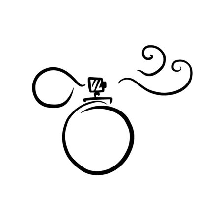 doodle sketch perfume bottle, illustration of aroma retro bottle, icon on a white background.のイラスト素材
